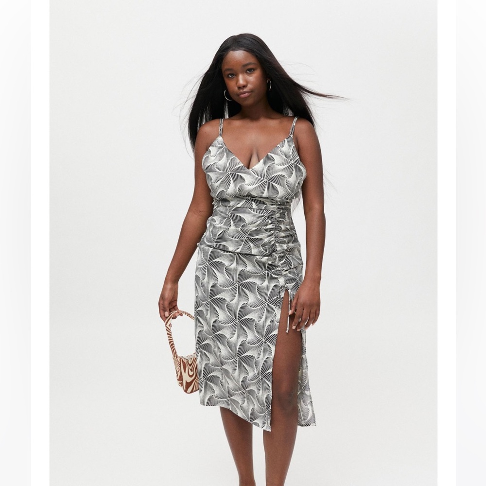 Urban Outfitters Ruched Satin Slip Midi Dress